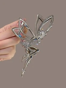 Mujer 1 pieza Garra de pelo con diseño de diamante de imitación hada creativo para fiesta - Plateado - Ver 2