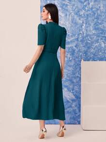 Modelyn Đầm Thắt lưng Trọn gói màu trơn Giải trí - xanh quân đội - Xem 2