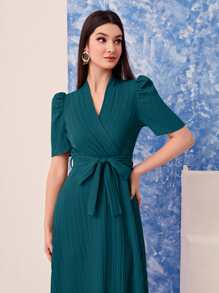 Modelyn Đầm Thắt lưng Trọn gói màu trơn Giải trí - xanh quân đội - Xem 3