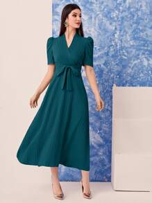 Modelyn Đầm Thắt lưng Trọn gói màu trơn Giải trí - xanh quân đội - Xem 5