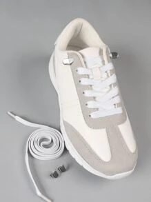 1pair No-Tie Shoelaces, White Polyester Unisex Accessories For Sneakers,Casual Shoes,White Shoes,Basketball Shoes,Trainers Running Shoes - White - View 6