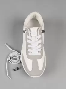 1pair No-Tie Shoelaces, White Polyester Unisex Accessories For Sneakers,Casual Shoes,White Shoes,Basketball Shoes,Trainers Running Shoes - White - View 7