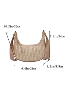 小草編包卡其色頂部單條提帶適用於度假,完美適合夏天海灘旅行度假 - 卡其色 - 查看 4