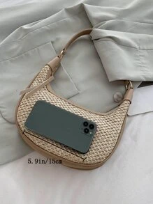 小草編包卡其色頂部單條提帶適用於度假,完美適合夏天海灘旅行度假 - 卡其色 - 查看 6