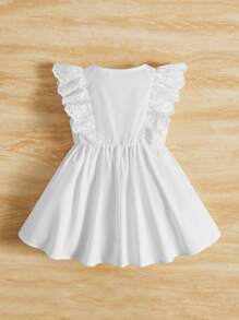SHEIN 嬰兒網眼刺繡荷葉邊前紐扣洋裝 - 白色 - 查看 2