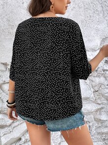 SHEIN LUNE Plus Polka Dot Print Blouse - Black - View 2