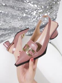 Fashionable French Style Closed Toe Chunky Heeled Sandals For Women, Suitable With Dresses, Summer - Dusty Pink - View 2