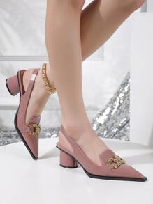 Fashionable French Style Closed Toe Chunky Heeled Sandals For Women, Suitable With Dresses, Summer - Dusty Pink - View 3