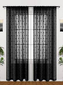 1入組圓點刺繡薄紗窗簾織物濾光隱私薄紗窗簾適用於客廳和臥室四季皆宜 - 黑色 - 查看 3