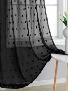 1入組圓點刺繡薄紗窗簾織物濾光隱私薄紗窗簾適用於客廳和臥室四季皆宜 - 黑色 - 查看 1