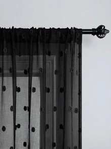 1入組圓點刺繡薄紗窗簾織物濾光隱私薄紗窗簾適用於客廳和臥室四季皆宜 - 黑色 - 查看 2