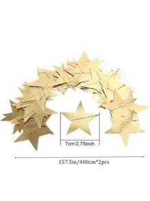 2入組金色五角星帶蝴蝶結，彩旗，拉旗，派對裝飾 - 金色 - 查看 4