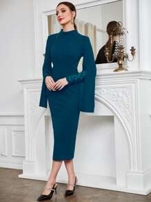 Modelyn Vestido de cuello alto con encaje en contraste - Agua verde azul - Ver 5