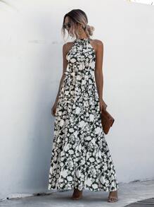 Breezaya Vestido halter con estampado floral bajo con fruncido con cinturón - Multicolor - Ver 4