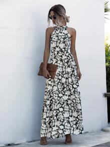 Breezaya Vestido halter con estampado floral bajo con fruncido con cinturón - Multicolor - Ver 5