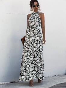 Breezaya Vestido halter con estampado floral bajo con fruncido con cinturón - Multicolor - Ver 6