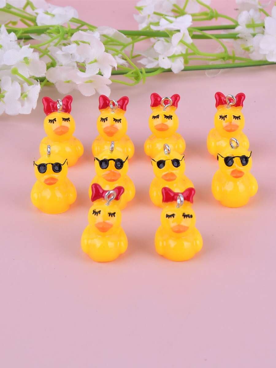10入組/套樹脂卡通鴨DIY吊墜 - 彩色 - 查看 1