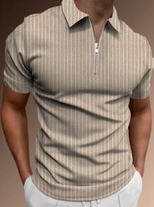 Manfinity Homme Men Striped Print Polo Shirt - Khaki - View 1