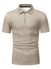 Manfinity Homme Men Striped Print Polo Shirt - Khaki - View 4