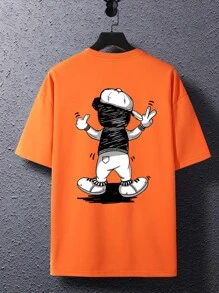 Manfinity Hypemode Camiseta suelta con gráfico de dibujos animados de hombros caídos para hombre - Naranja - Ver 2