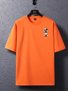 Manfinity Hypemode Camiseta suelta con gráfico de dibujos animados de hombros caídos para hombre - Naranja - Ver 3