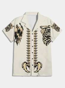 ROMWE MEN Hombres Camisa estampado de esqueleto - Albaricoque - Ver 1