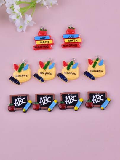 10pcs Mixed Resin Graduation & Back To School Supplies Jewelry DIY Pendant, Earrings, Necklace Accessories