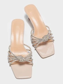 女士水钻结饰细高跟穆勒凉鞋，魅力派对玻璃高跟凉鞋情人节款，小猫跟鞋 - 藕粉色 - 查看 2