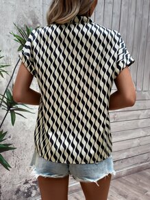 SHEIN LUNE Allover Print Batwing Sleeve Blouse - Khaki - View 2