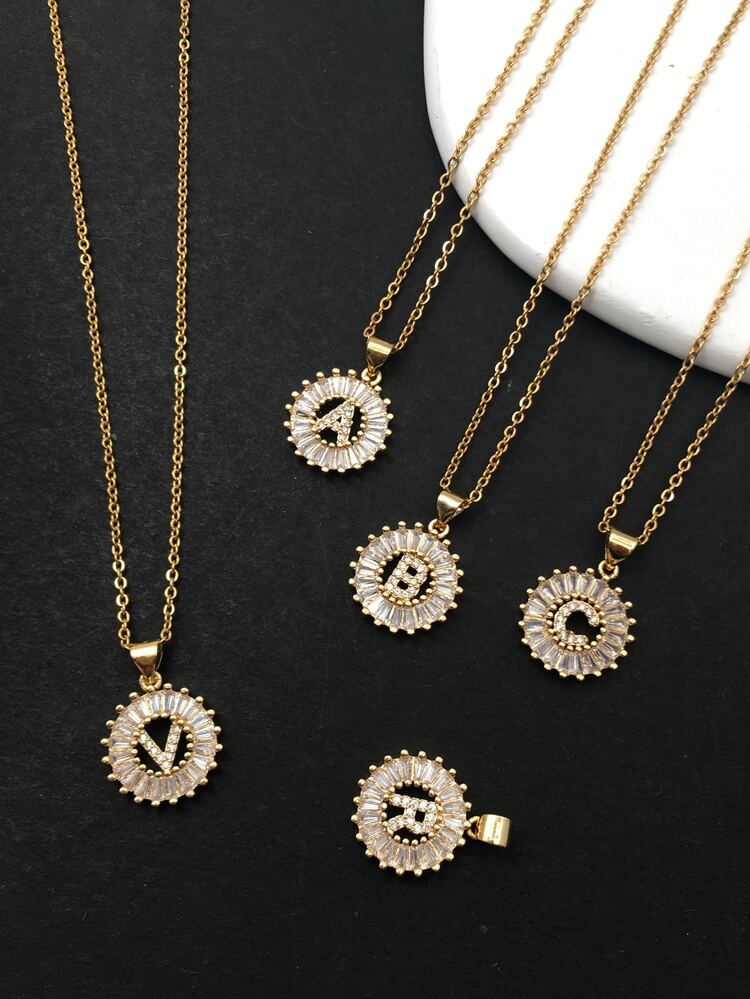 1pc Rhinestone Letter Pendant Necklace