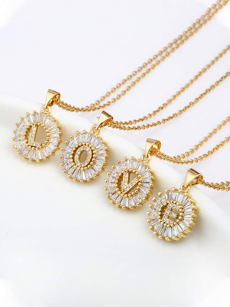 1pc Rhinestone Letter Pendant Necklace