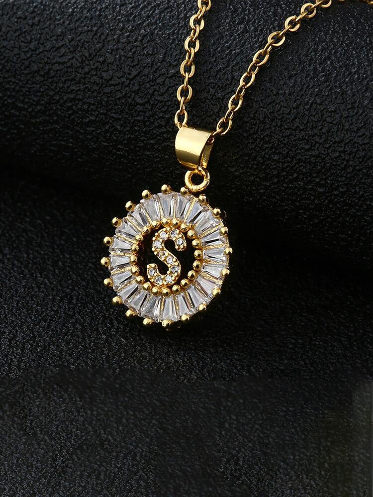 1pc Rhinestone Letter Pendant Necklace