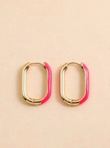 1對幾何形狀油滴設計耳夾耳環 - 玫紅色 - 查看 7