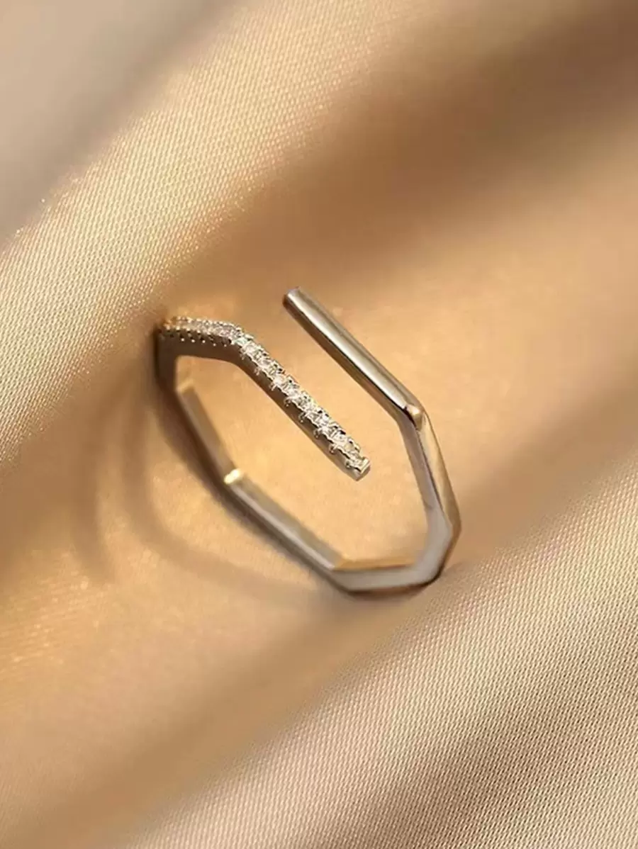 水鑽裝飾開口戒指 - 復古銀色 - 查看 1