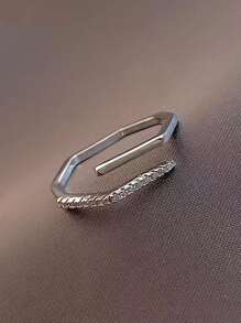 水鑽裝飾開口戒指 - 復古銀色 - 查看 2