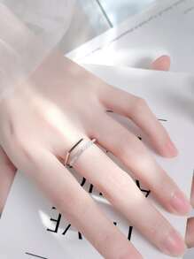 水鑽裝飾開口戒指 - 復古銀色 - 查看 5