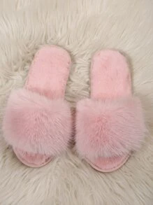 Fall/Winter Women Fuzzy Panel Bedroom Slippers, Preppy Pink Fuzzy Slippers,Halloween,Fluffy Slippers - Pink - View 4