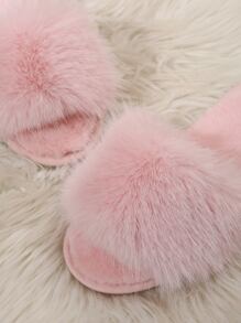 Fall/Winter Women Fuzzy Panel Bedroom Slippers, Preppy Pink Fuzzy Slippers,Halloween,Fluffy Slippers - Pink - View 5