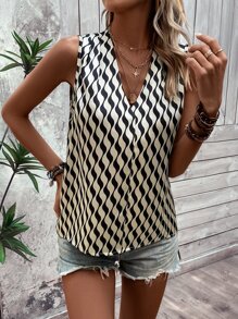 SHEIN LUNE Allover Print Sleeveless Blouse - Multicolor - View 4