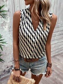 SHEIN LUNE Allover Print Sleeveless Blouse - Multicolor - View 5