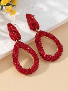 1pair New Fashion Simple & Elegant Personalized Waterdrop Shaped Hollow Women's Earrings With Full Rhinestones