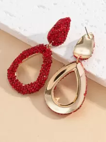 1pair New Fashion Simple & Elegant Personalized Waterdrop Shaped Hollow Women's Earrings With Full Rhinestones