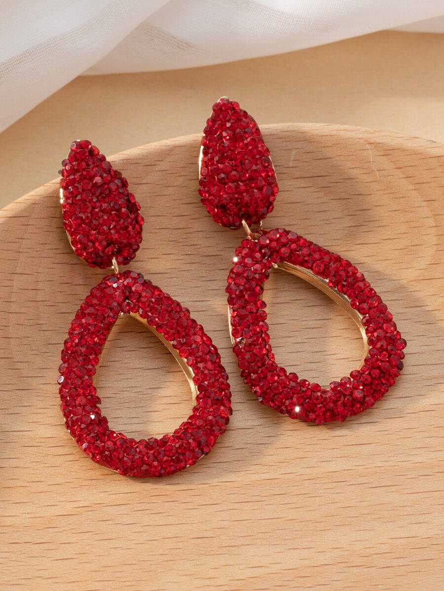 1pair New Fashion Simple & Elegant Personalized Waterdrop Shaped Hollow Women's Earrings With Full Rhinestones