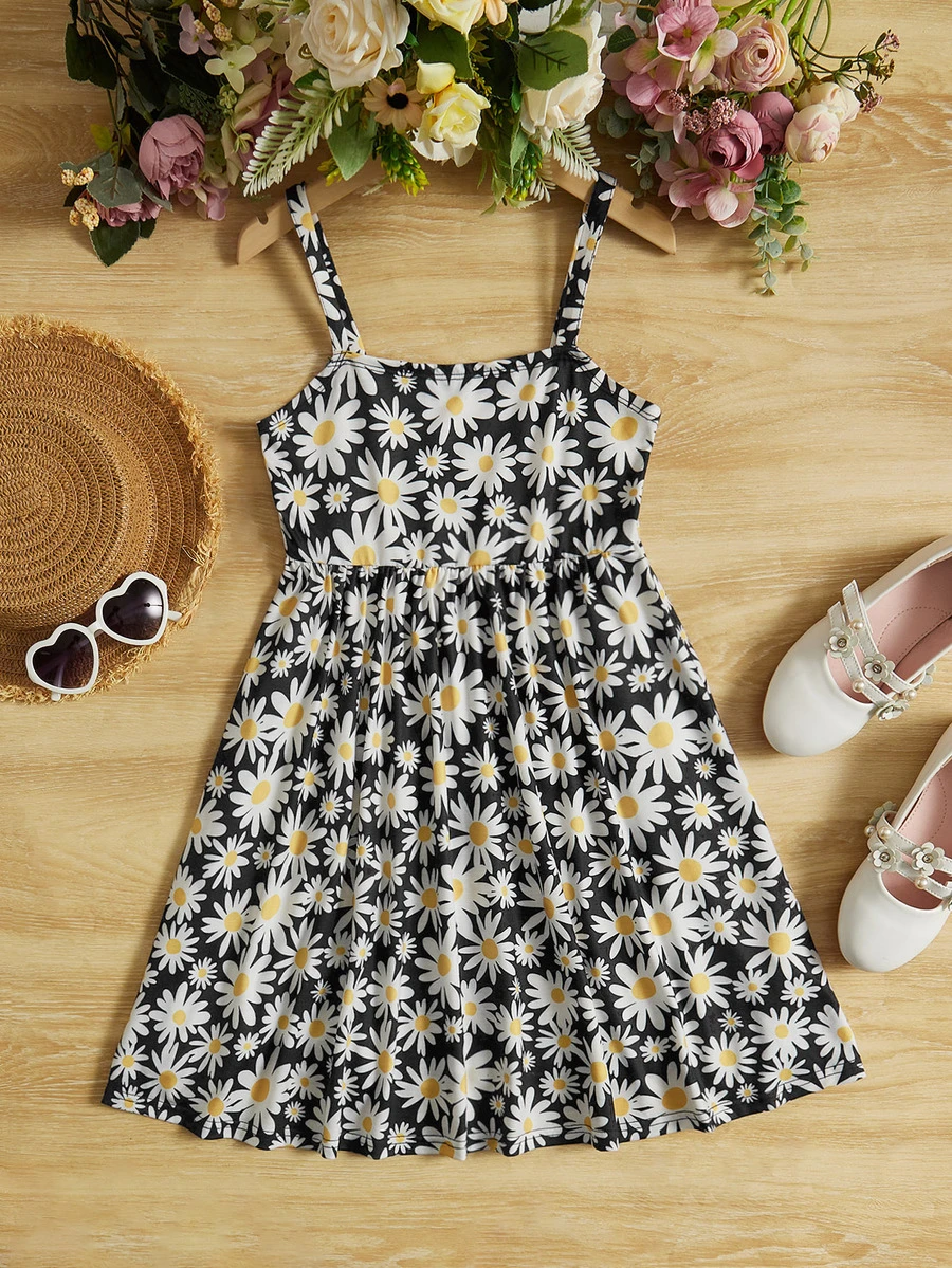 SHEIN Girls Floral Print Cami Dress - Multicolor - View 1