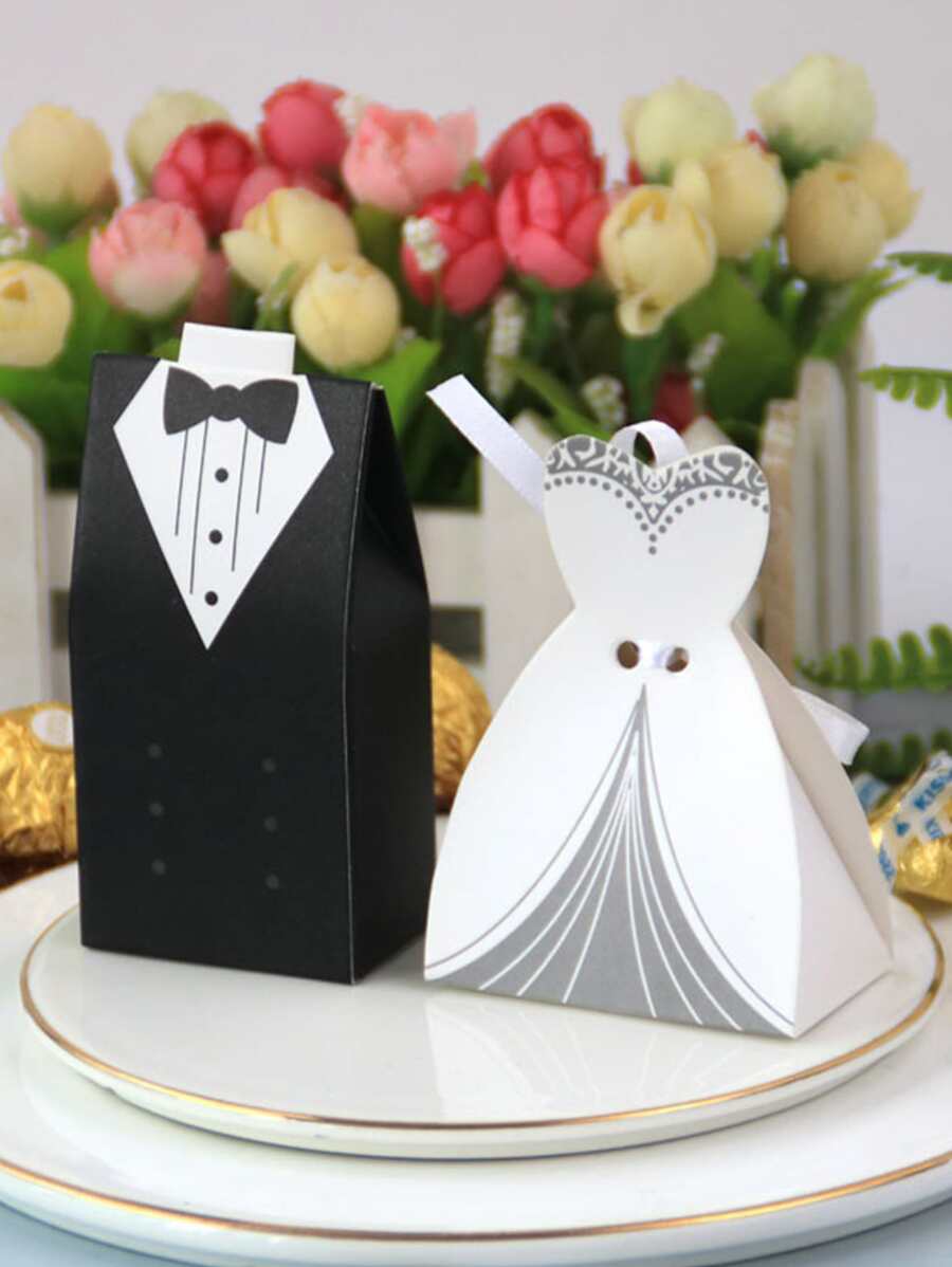 Caja de regalo de fiesta de boda de 50 piezas, caja de embalaje de papel de diseño de ropa moderna para boda - Multicolor - Ver 1