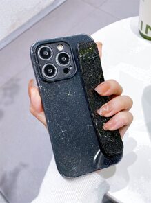 Vỏ điện thoại thạch lấp lánh có giá đỡ dây đeo cổ tay - màu đen - Xem 1