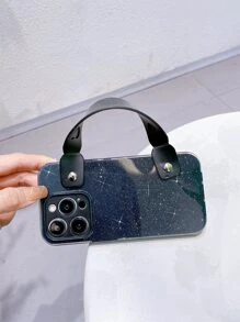 Vỏ điện thoại thạch lấp lánh có giá đỡ dây đeo cổ tay - màu đen - Xem 4