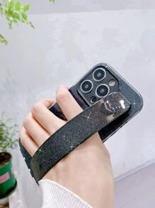 Vỏ điện thoại thạch lấp lánh có giá đỡ dây đeo cổ tay - màu đen - Xem 7