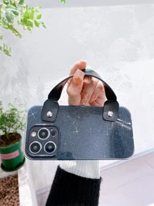 Vỏ điện thoại thạch lấp lánh có giá đỡ dây đeo cổ tay - màu đen - Xem 8