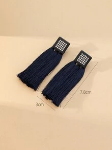 Rhinestone Decor Tassel Drop Earrings - Black - View 3
